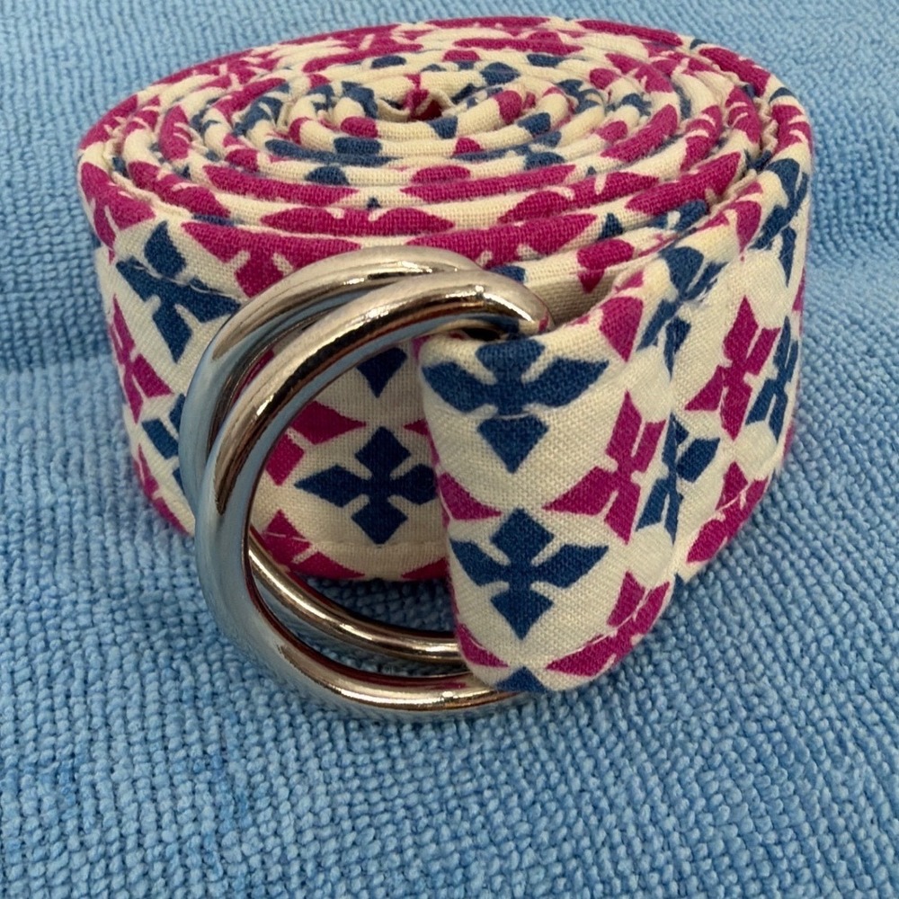 Oliver Green Geometric Quatrefoil Fabric D-Ring Golf Belt Womens‎ 42.5" Preppy